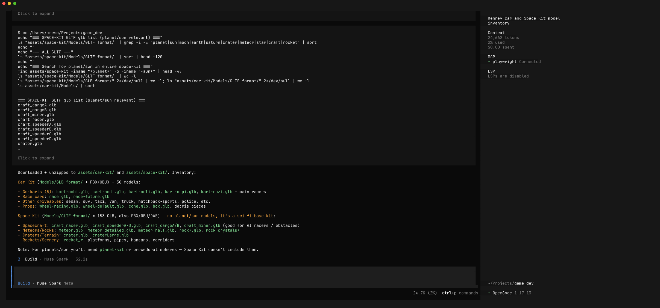 Muse Spark fetching and inventorying the Kenney assets
