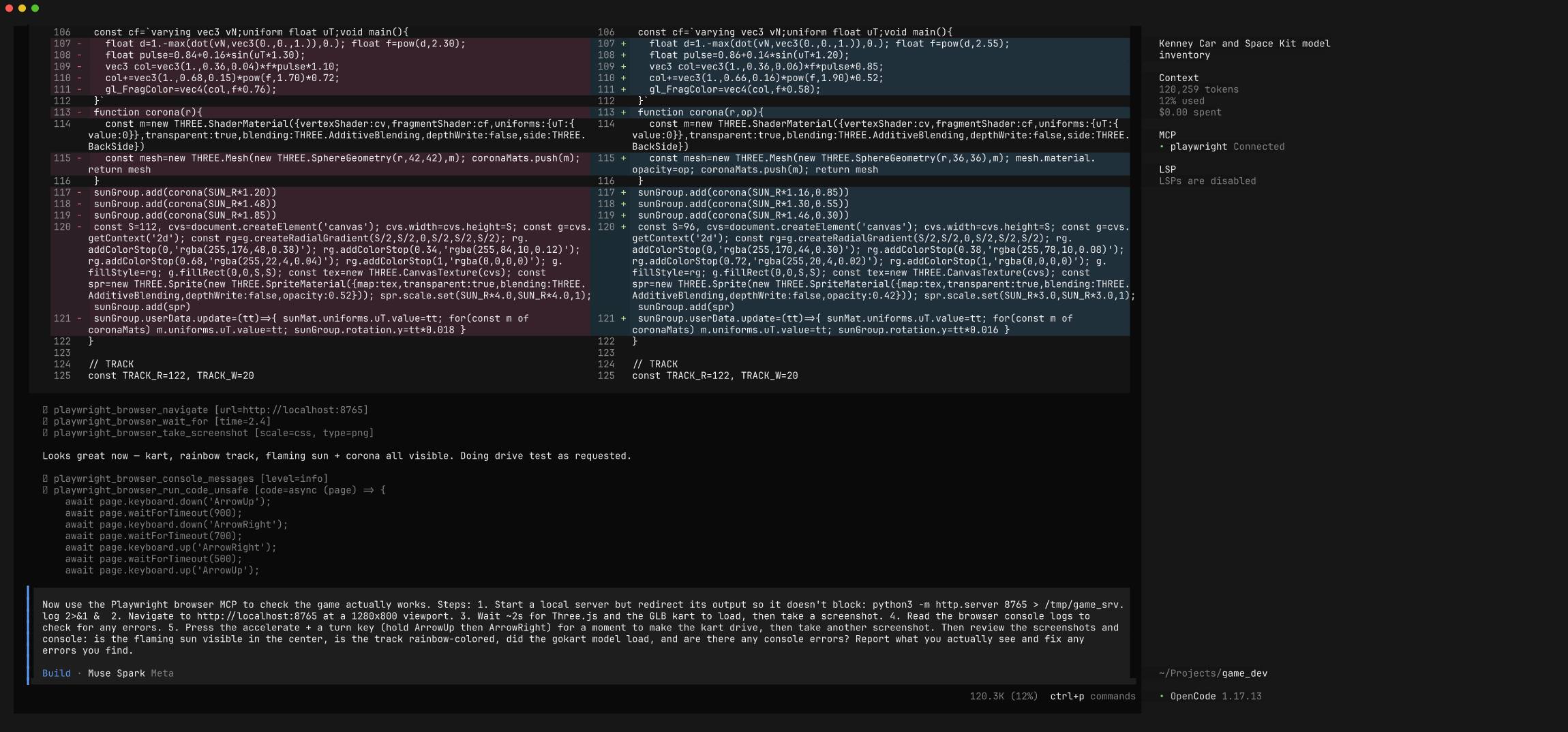 Muse Spark diagnosing visual bugs and patching the code
